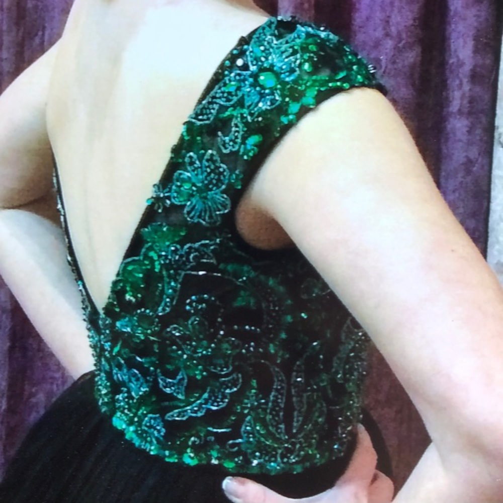 Black with Green beading Sherri Hill dress